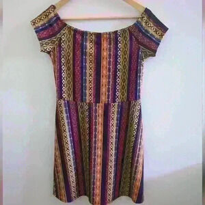 BLUENOTES | Women's Navy/Orange/Tan Geometric  Short Sleeved Mini Dress